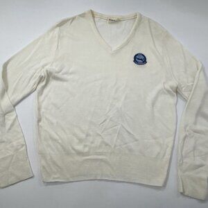 Vintage 90s Military Sweater Mens Large Ivory NATO Patch V-Neck Pullover AWACS